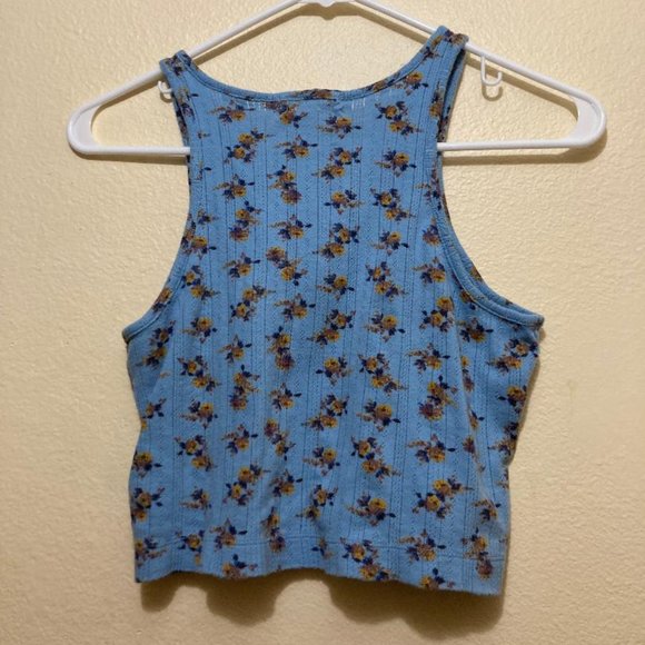 Urban Outfitters Blue Floral Pattern 1/4 Snap Tank Crop Top Women's Size S - Picture 2 of 5